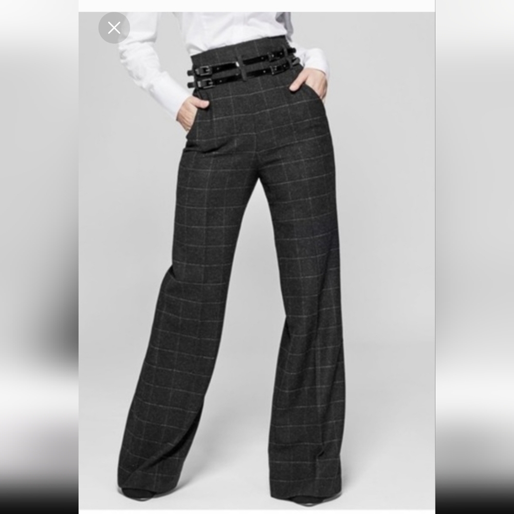 Marciano Wool Gray Plaid Wide-Leg Pants